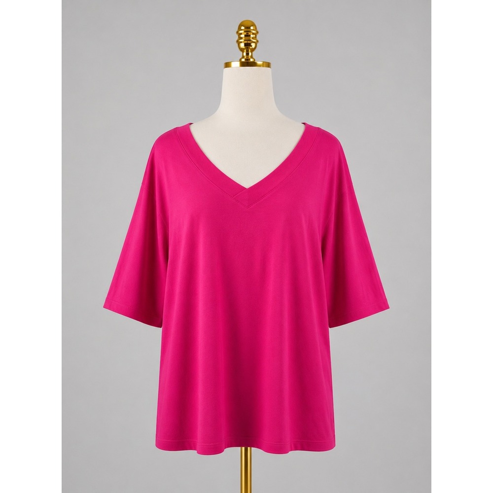 Isaac Mizrahi Live Essentials Pima Cotton V-Neck Top Luxe Knit 3X Pink A389677
